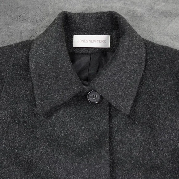 VTG Jones New York Heathered Melton Wool Coat Womens 44 Gray Minimalist Made USA - Picture 4 of 13
